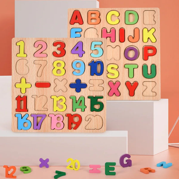 Montessori Alphabet, Number & Shape Matching Wooden Puzzle Board for Kids