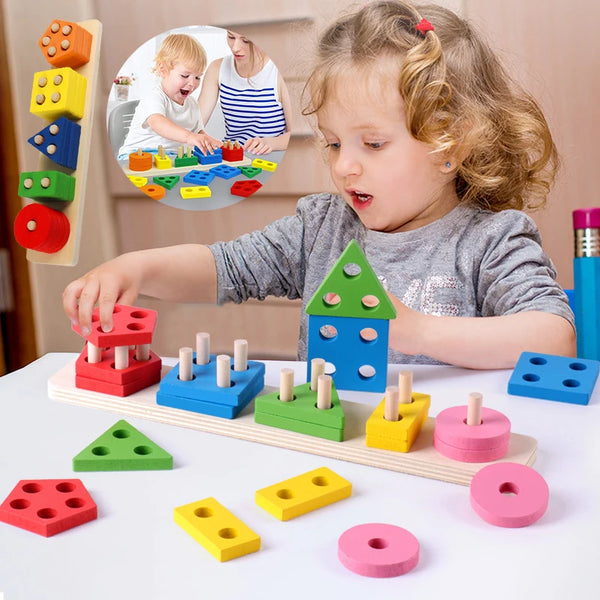 Wooden Geometric Stacking Puzzle – Puzzle for Sensory + Coordination